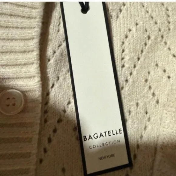 NWT Bagatelle Collection Ivor Ruffle Open Knit Cardigan Sweater Frilly Shoulders - Picture 4 of 7